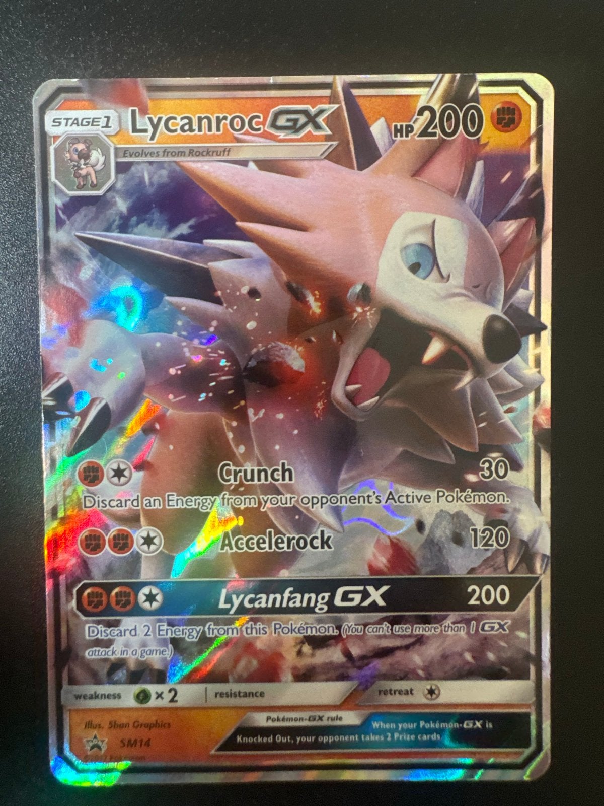 Pokémon Lycanroc GX SM14 Full Art Foil Kaart, Ophalen of Verzenden, Zo goed als nieuw, Losse kaart, Foil