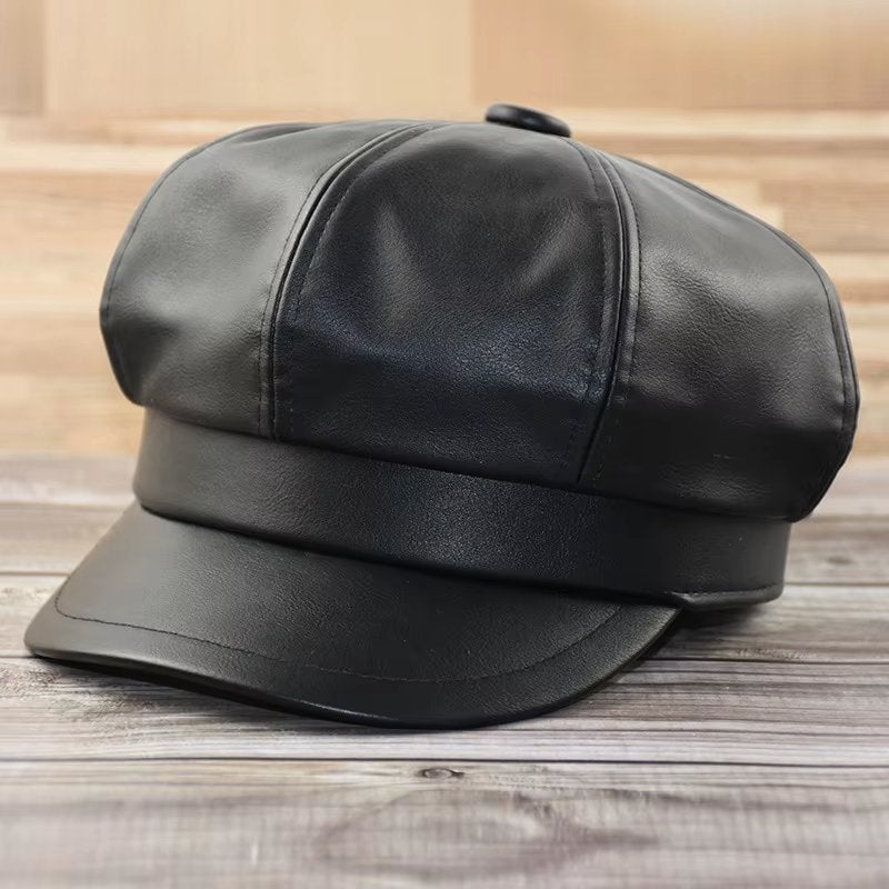 Zwarte kunstleren dames pet vrouwen baret hoed, Verzenden, Nieuw, One size fits all, Pet