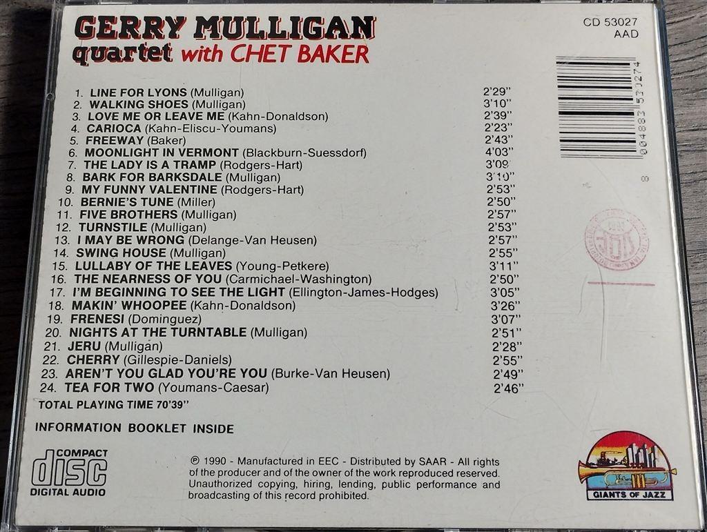 Gerry Mulligan Quartet With Chet Baker, Ophalen of Verzenden, 1980 tot heden, Zo goed als nieuw, Jazz