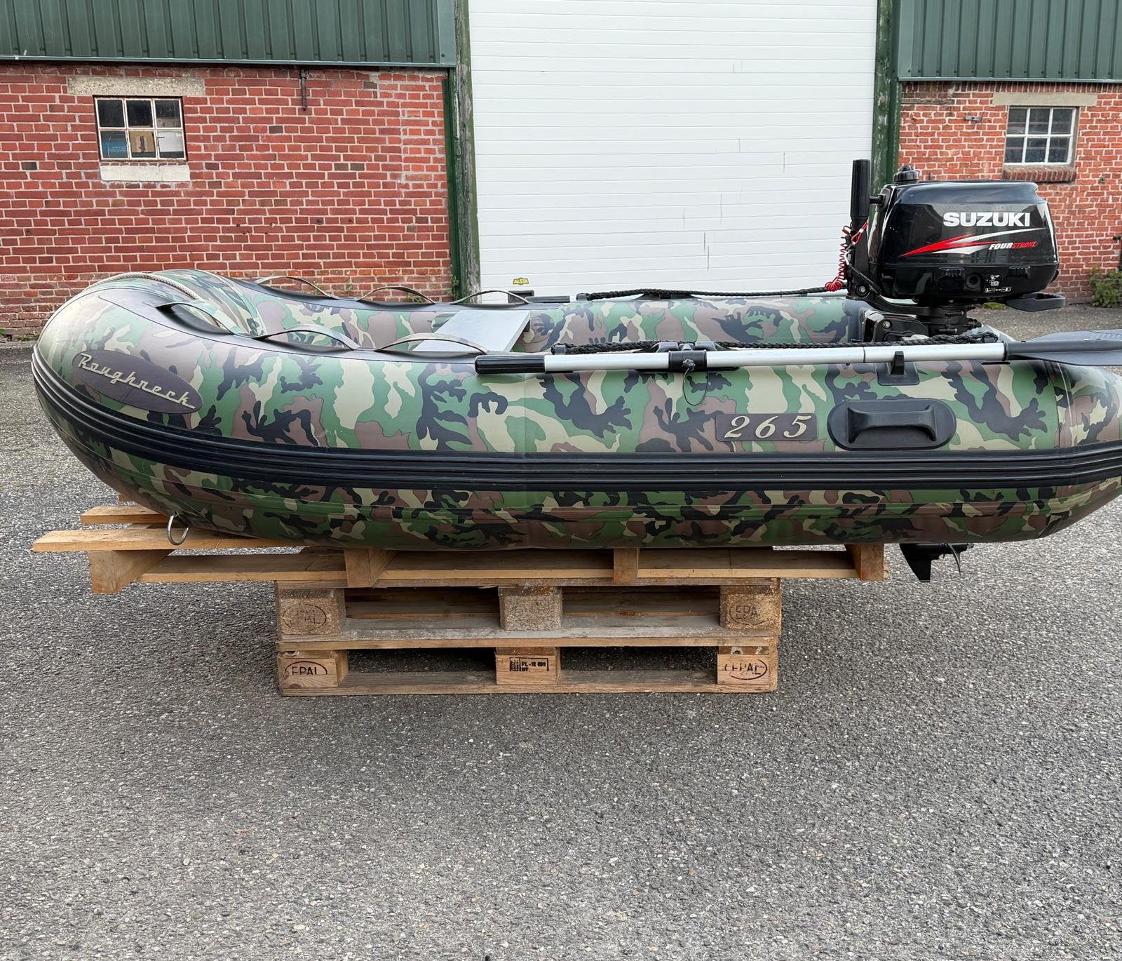 Roughneck 265 rubberboot met Suzuki 4pk buitenboordmotor, Aluminium, Ophalen, Overige merken, Gebruikt