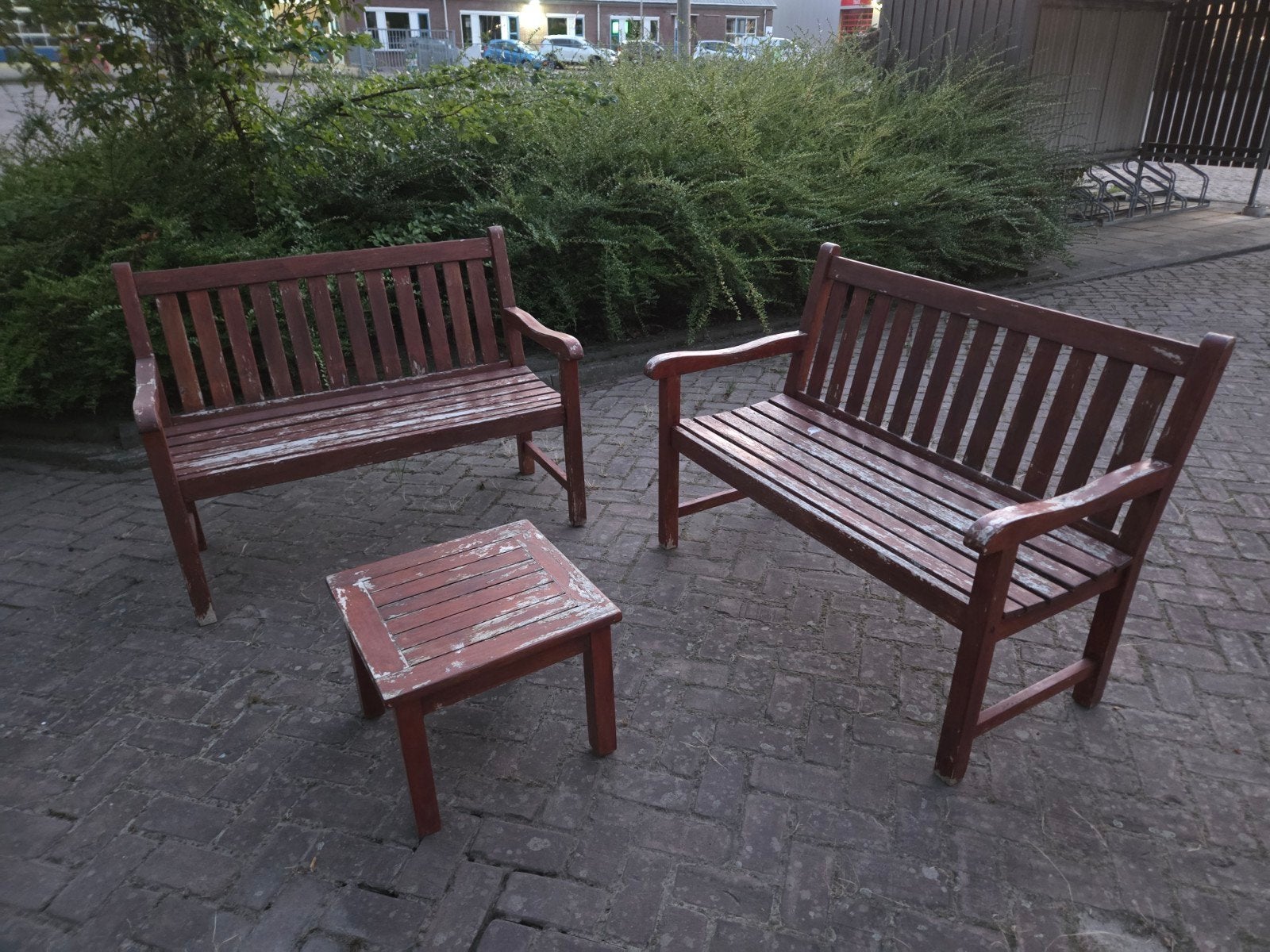 hard houten tuinset, 2x tuinbank met tafel, Ophalen, Gebruikt, Hout, Bank