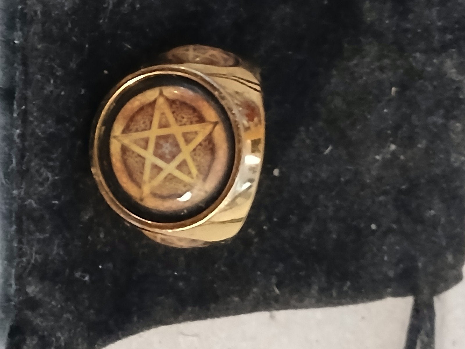 verguld zilver zware pentagramring, Sieraden, Tassen en Uiterlijk, 20 of groter, Heer, Ophalen of Verzenden, Zo goed als nieuw