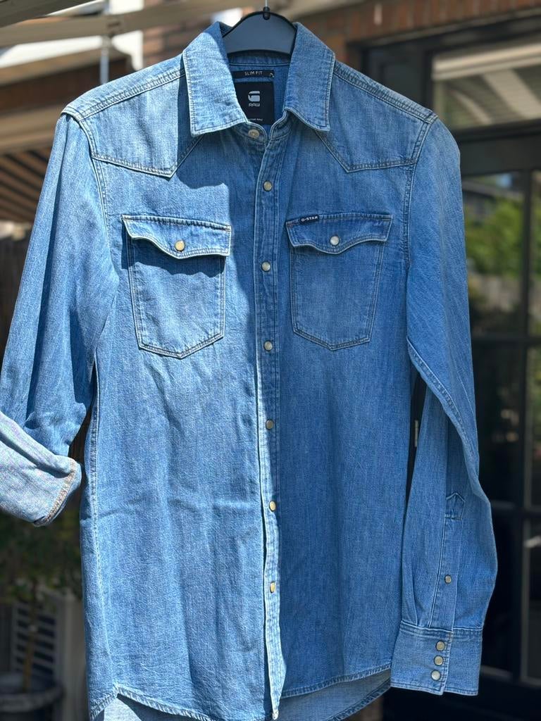 G-STAR RAW SLIM FIT overhemd shirt  S-M, Ophalen of Verzenden, Zo goed als nieuw, Blauw, Halswijdte 39/40 (M)
