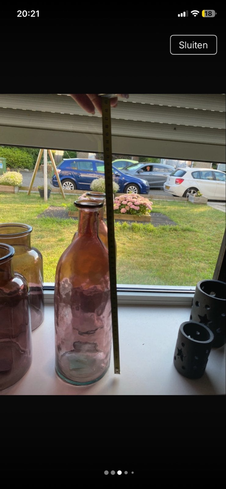 Glazen vazen/flessen in paarse tinten, Huis en Inrichting, Woonaccessoires | Vazen, Gebruikt, Paars, Ophalen of Verzenden, Glas