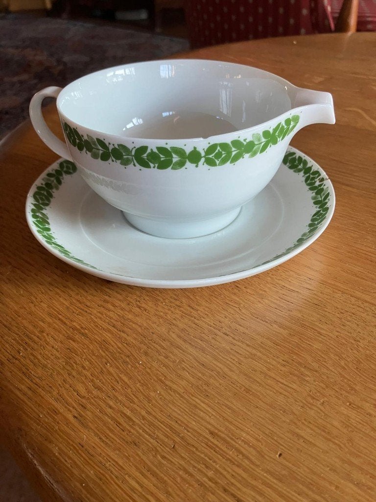 Thomas Germany juskom met schotel - Groen bladmotief, Overige merken, Klassiek, Overige typen, Ophalen of Verzenden