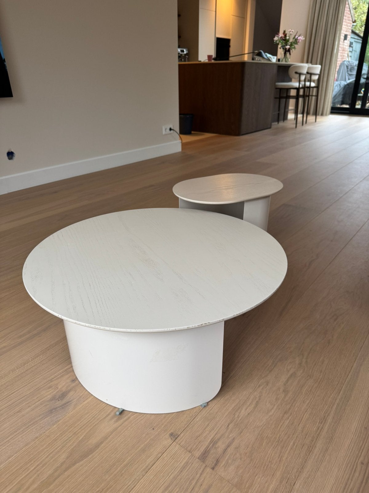 Fest salontafel plateau + bijzettafel beige, Ophalen, Zo goed als nieuw, Rond, 50 tot 100 cm