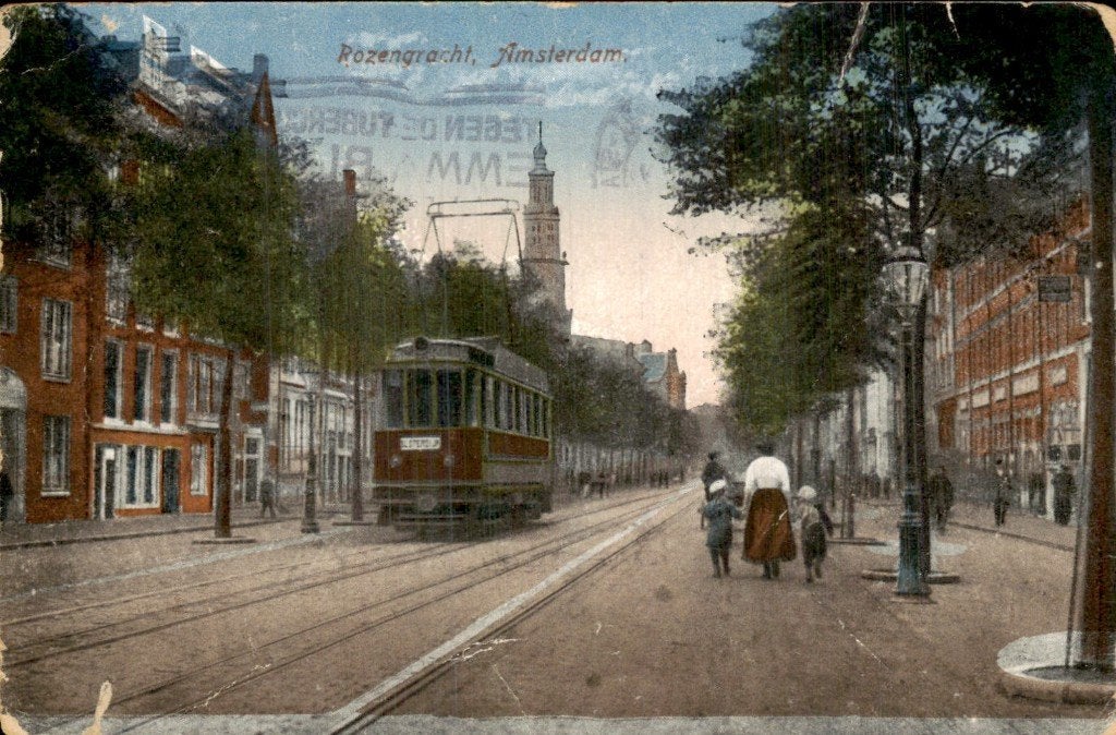 Amsterdam - Rozengracht - Tram en wandelaars, Verzamelen, Ophalen of Verzenden, 1920 tot 1940, Gelopen, Noord-Holland