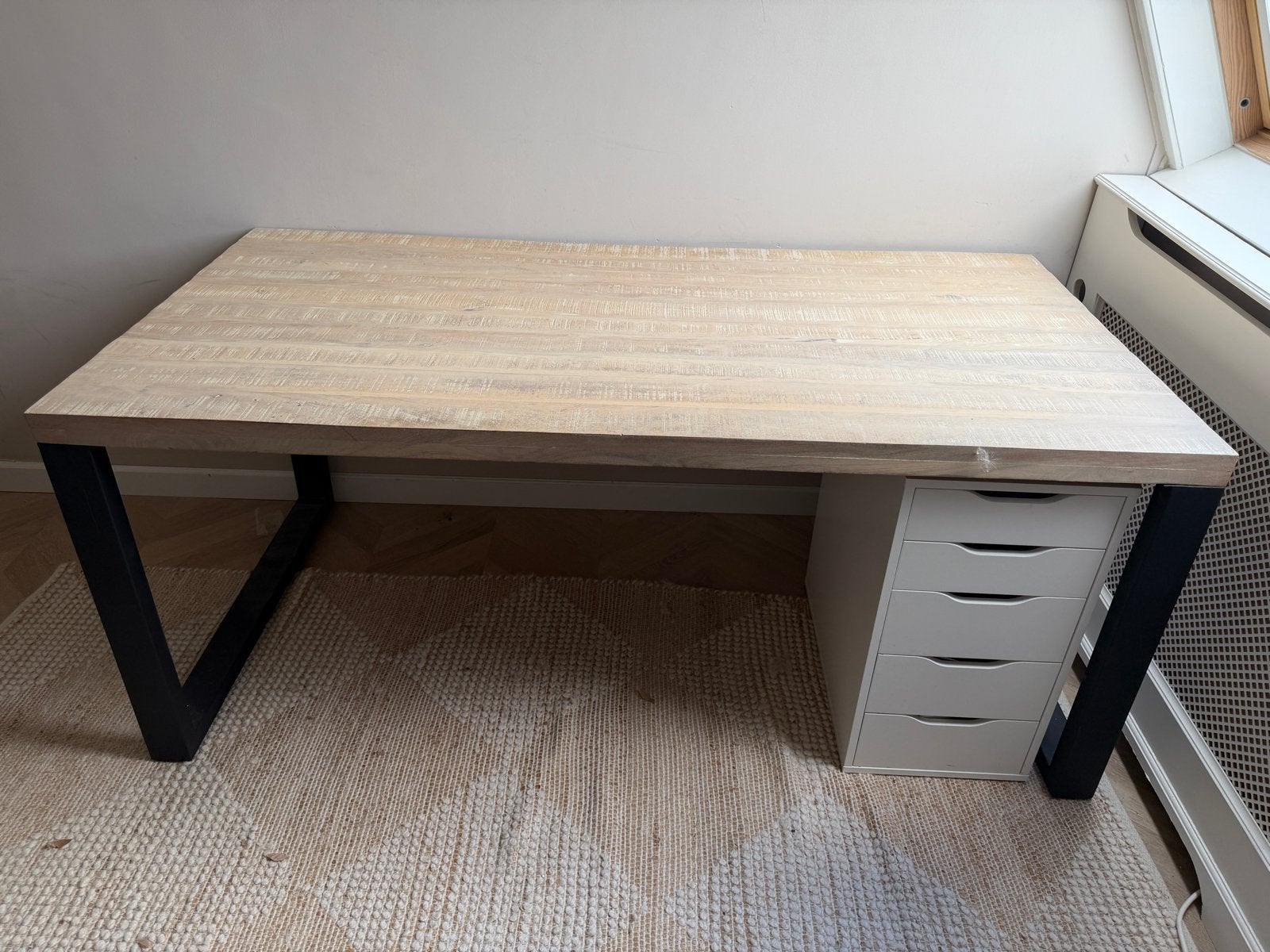 Mangohouten tafel/bureau met stalen poten - 180x90x78 cm, Ophalen, Overige typen, Gebruikt, Hout