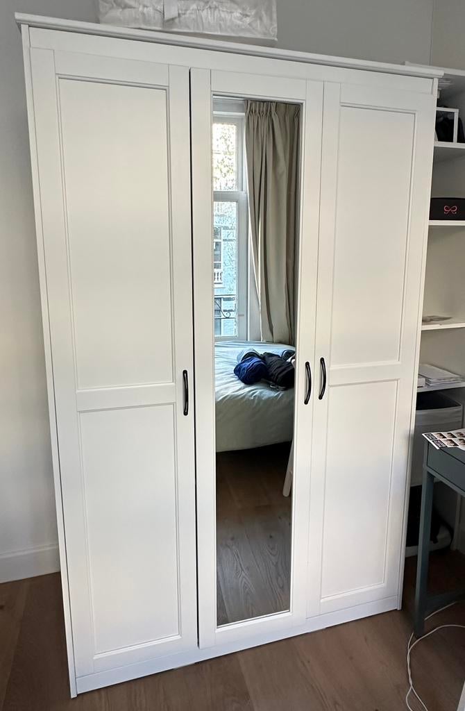 White Wardrobe 3 doors with mirror; 120x60x191cm, Ophalen, Gebruikt, 100 tot 150 cm, Eikenhout