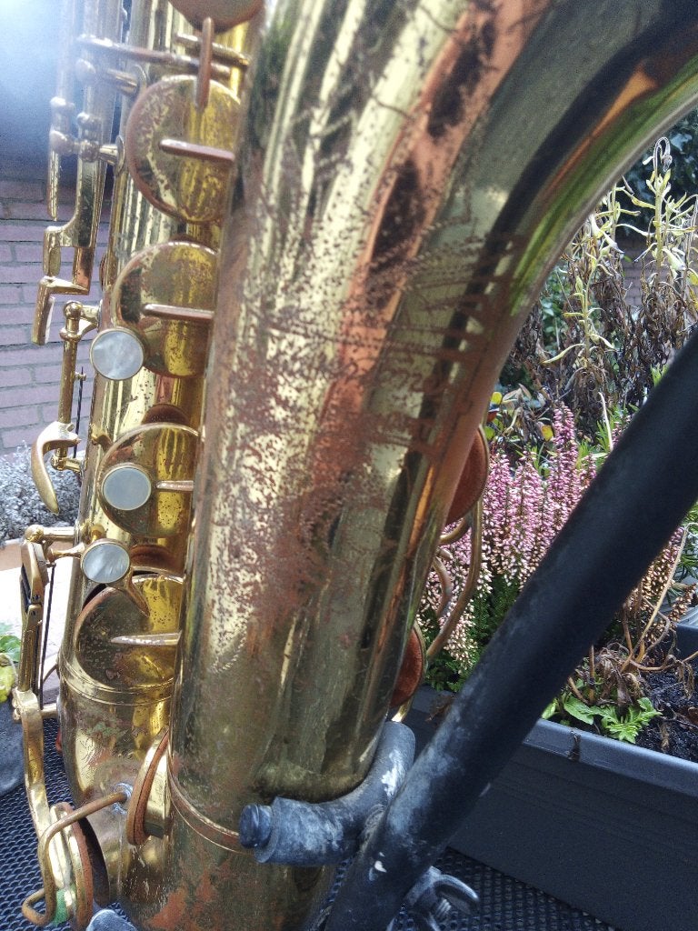 Tenor saxofoon Buescher Silvertone, Ophalen of Verzenden, Gebruikt, Tenor, Met koffer