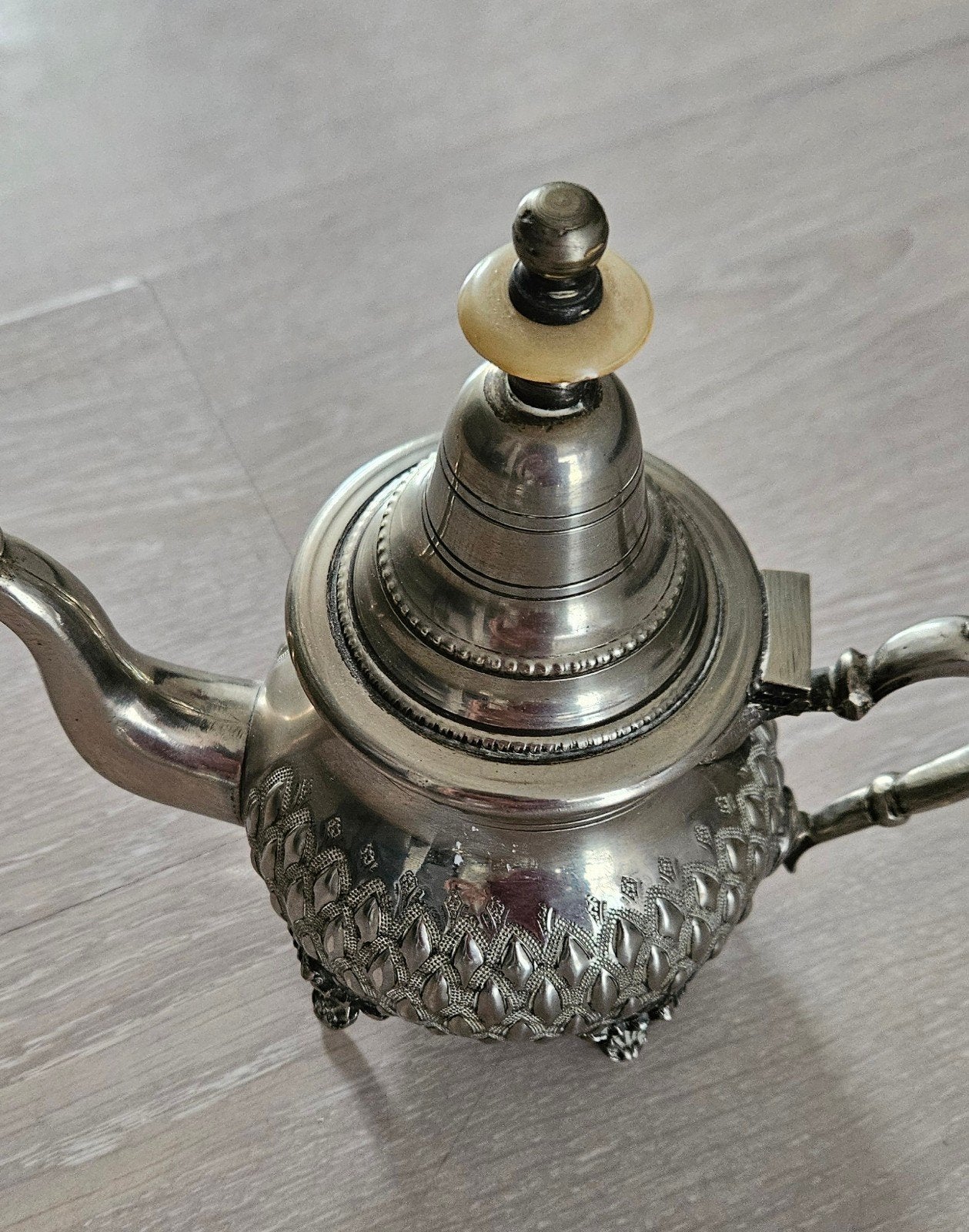 Antieke Marokkaanse theepot, verzilverd, handgemaakt, Ophalen