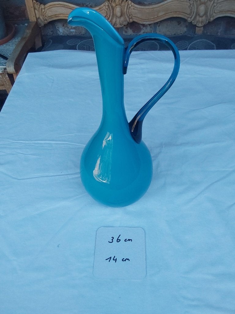 Glazen schenk kan Blauw, Blauw, Ophalen of Verzenden, 36 cm, Handgemaakt