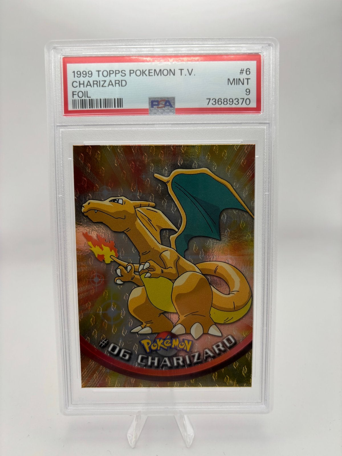 Charizard [Flames Embossed] #6 Pokemon 1999 Topps TV PSA 9, Hobby en Vrije tijd, Verzamelkaartspellen | Pokémon, Ophalen of Verzenden