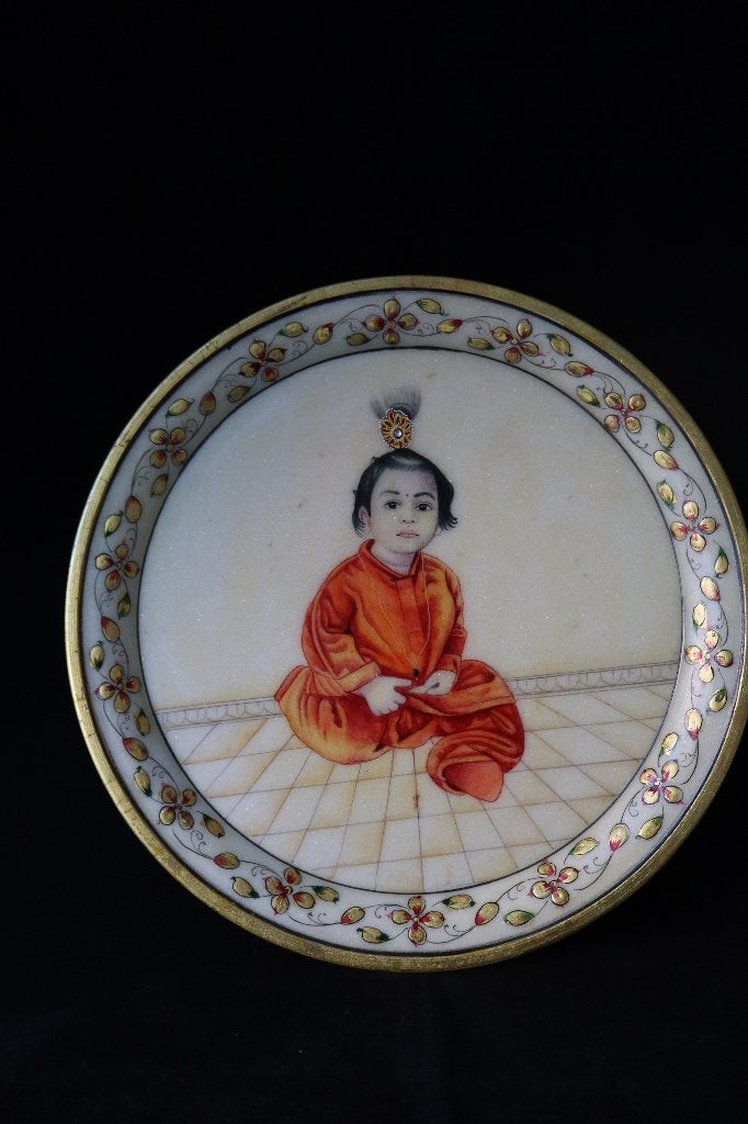 Vintage India marmer/alabaster hand geschilderd bord, Ophalen of Verzenden