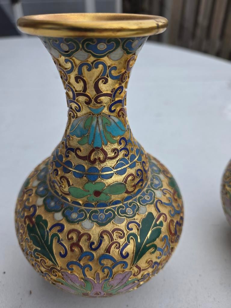 Set van 2 Cloisonné Vazen - Antiek Chinees Emaille, Antiek en Kunst, Ophalen of Verzenden