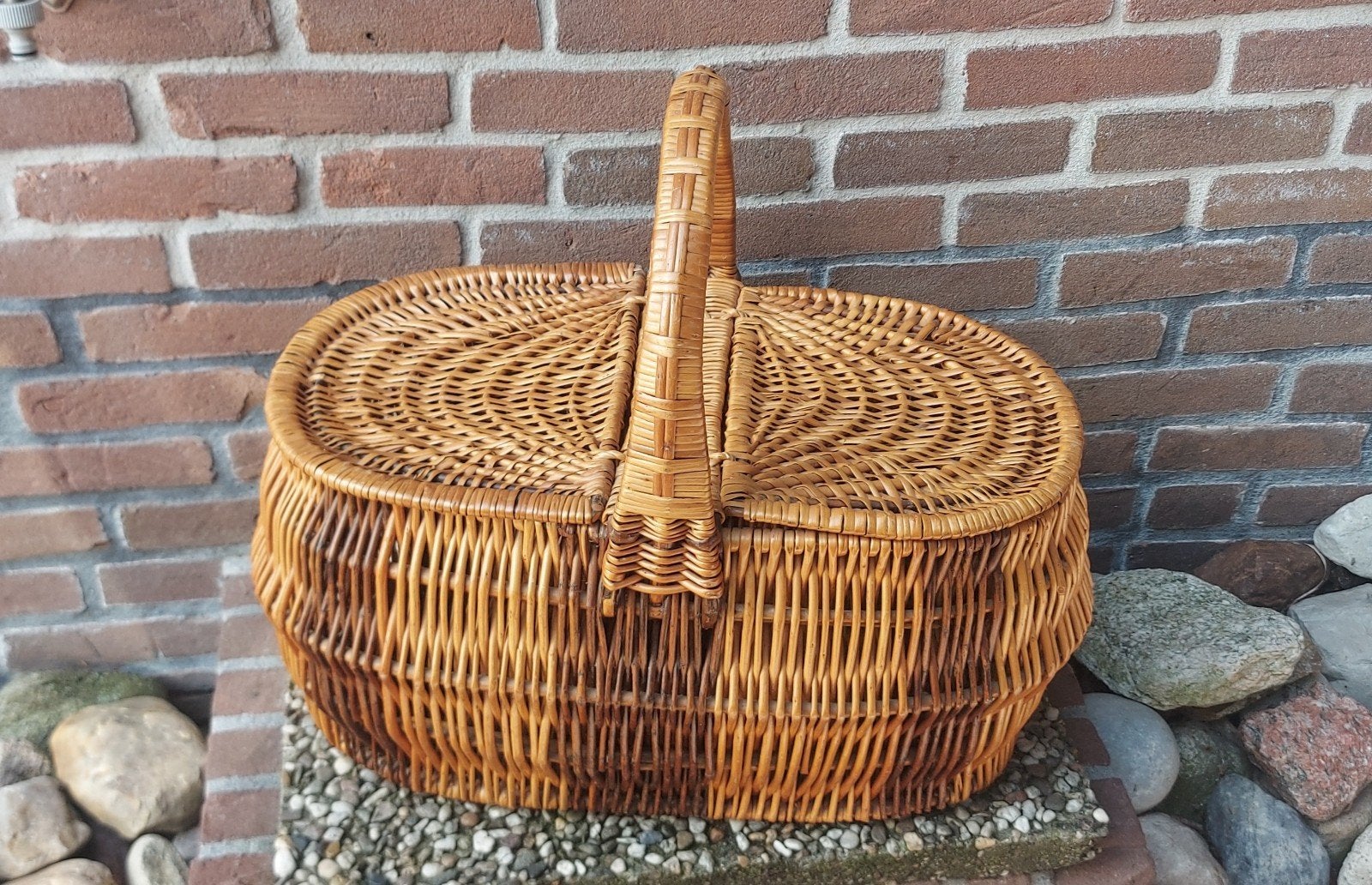 Grote Rieten Mand met 2 deksels., Huis en Inrichting, Ophalen, Zo goed als nieuw, Ovaal, Riet