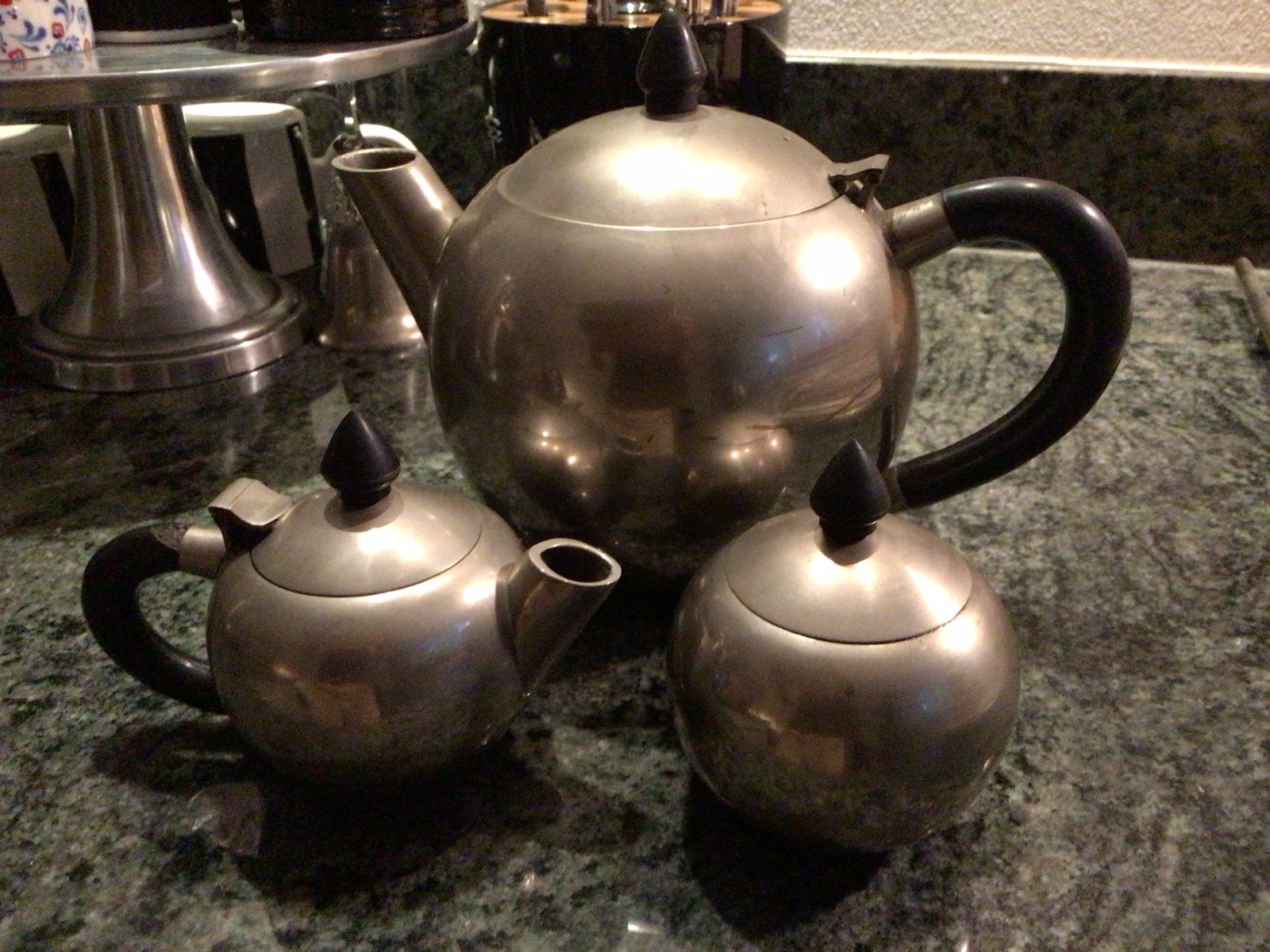 Thee servies Vintage 3-delig verzilverd tin/metaal ., Ophalen of Verzenden