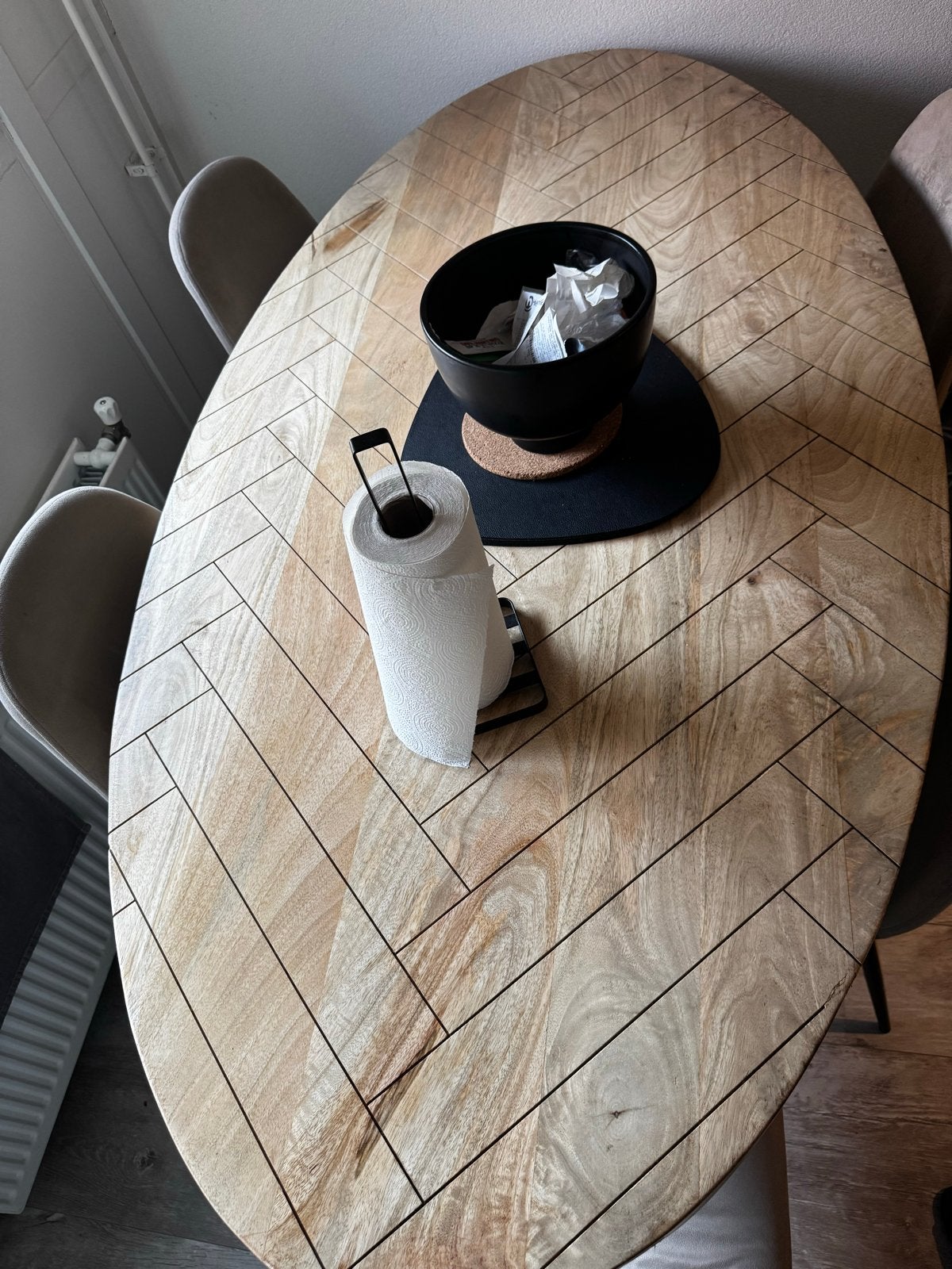 Ovale eettafel visgraat met kruispoot - 180x90 cm, Ophalen, 50 tot 100 cm, Zo goed als nieuw, 150 tot 200 cm