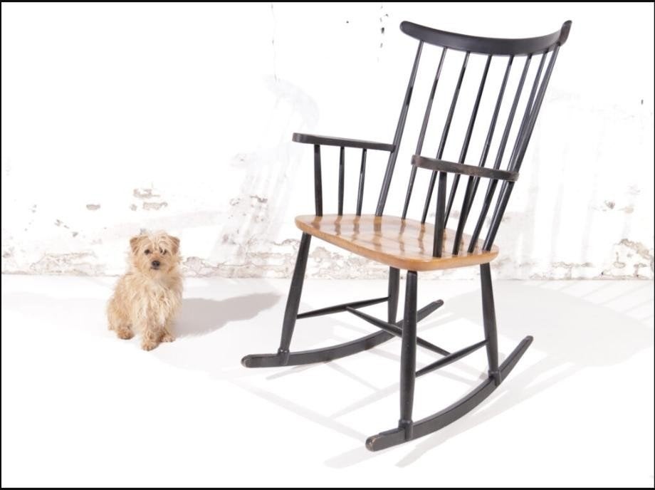 Rocking Chair Ilmari Tapiovaara Model Fanett 1960s, Huis en Inrichting, Ophalen, Gebruikt, 100 tot 125 cm, Mid-Century Scandinavisch