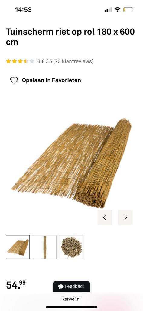 Tuinscherm riet op rol 180x600cm 2stuks, Ophalen, Zo goed als nieuw, 200 cm of meer, 150 tot 200 cm