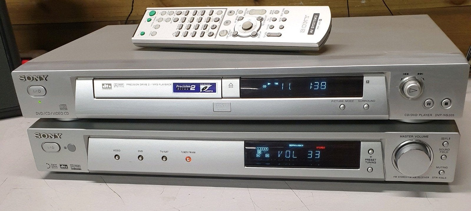 Sony set receiver str-ksl5 + cd dvd speler dvp-ns305 ,remote, Ophalen of Verzenden