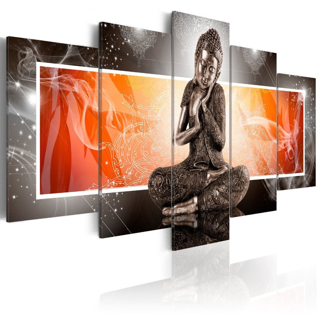 16 Buddha Oranje XXL 5 Luik Canvas Schilderij 200x100 Nieuw, Ophalen of Verzenden, Nieuw, 125 cm of meer, Schilderij