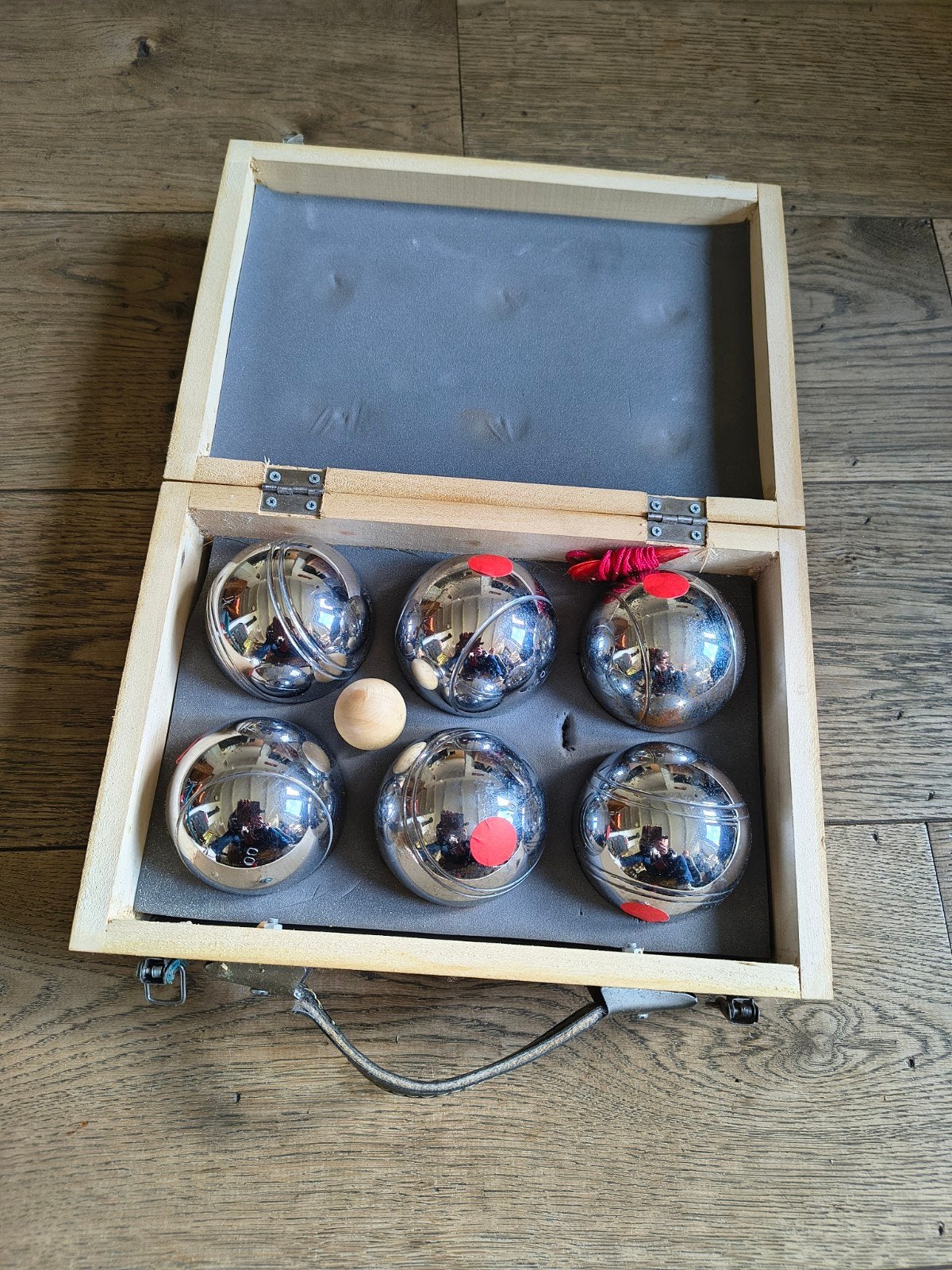 Petanque set in houten kist, Sport en Fitness, Ophalen, Zo goed als nieuw