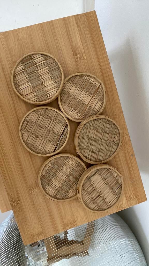 Set bamboe onderzetters boho vintage retro antiek hout wood, Huis en Inrichting, Woonaccessoires | Onderzetters, Ophalen of Verzenden