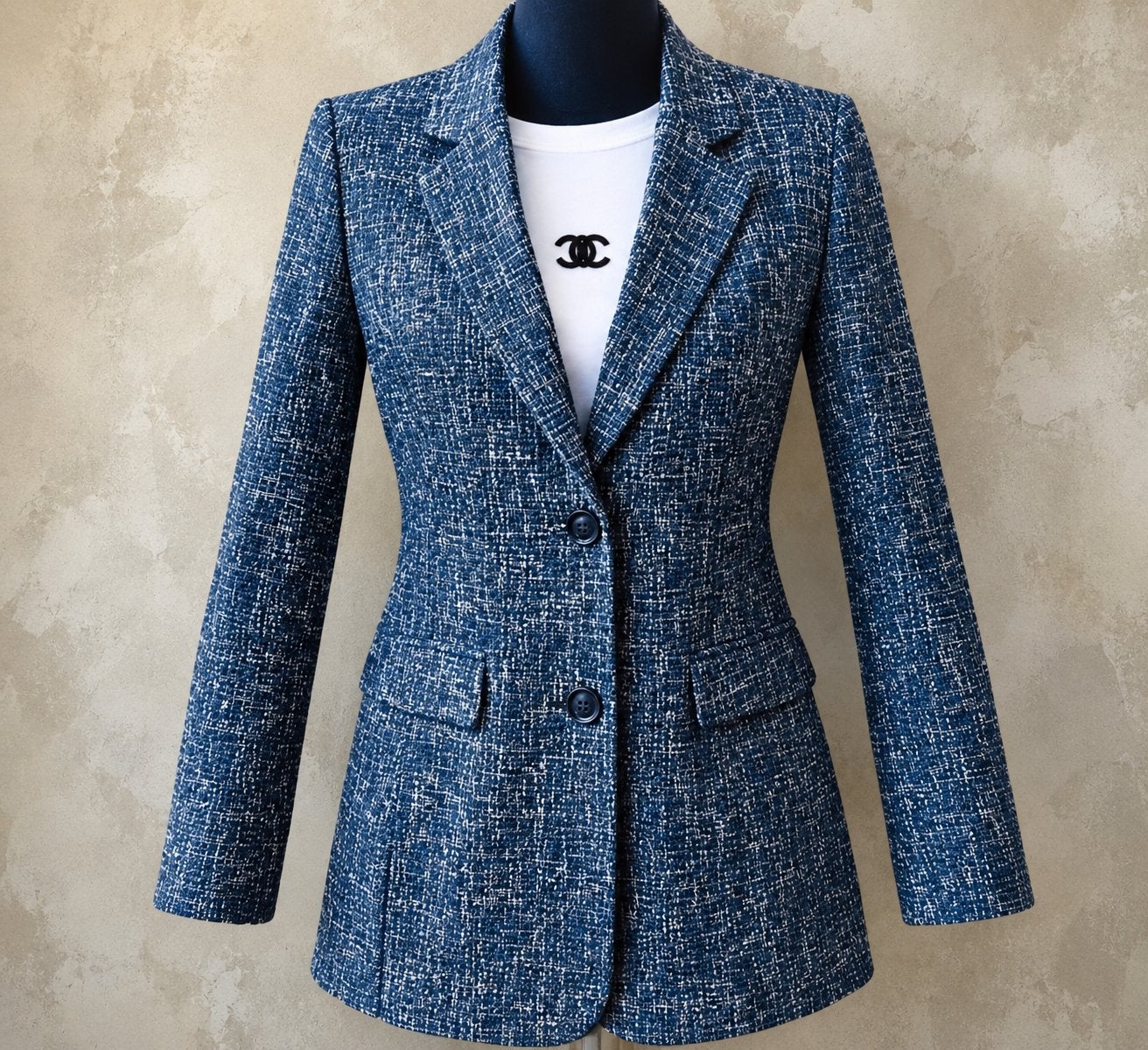 Mi Piace travelstof blazer maat: XS dark blue/off white, Nieuw, Jasje, Maat 34 (XS) of kleiner, Verzenden