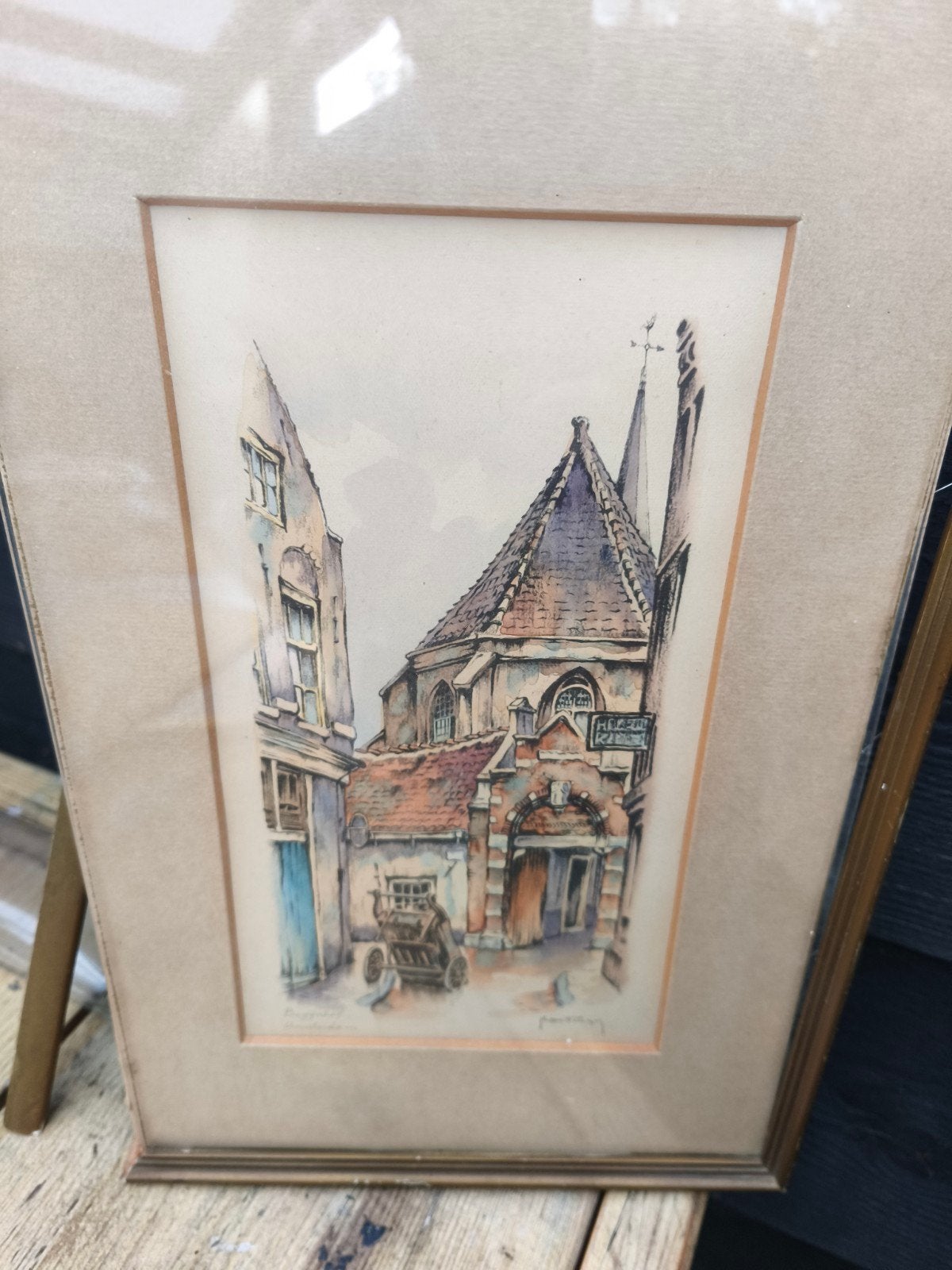 Ingelijste aquarel Begijnhof Amsterdam, Antiek en Kunst, Kunst | Schilderijen | Klassiek, Ophalen of Verzenden