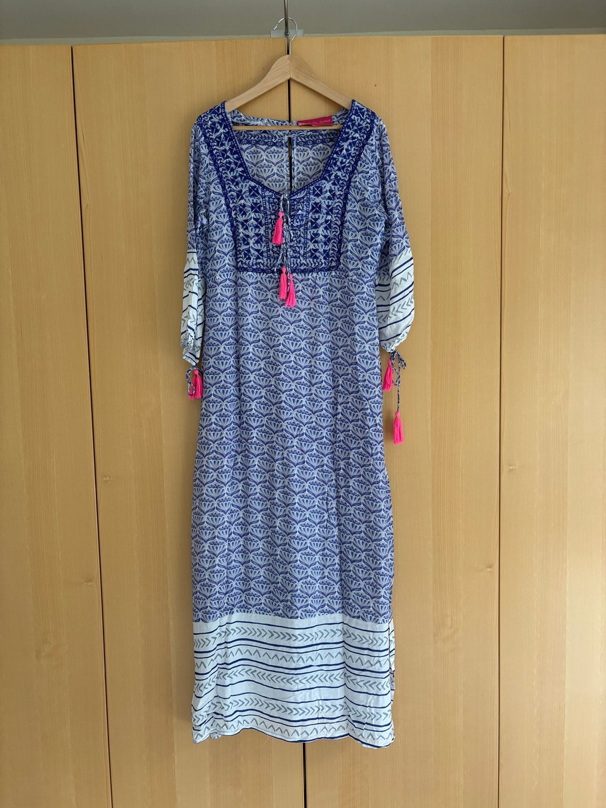 Place du Soleil maxi zomerse luchtige  jurk blauw/wit maat l, Blauw, Maat 42/44 (L), Ophalen of Verzenden, Zo goed als nieuw