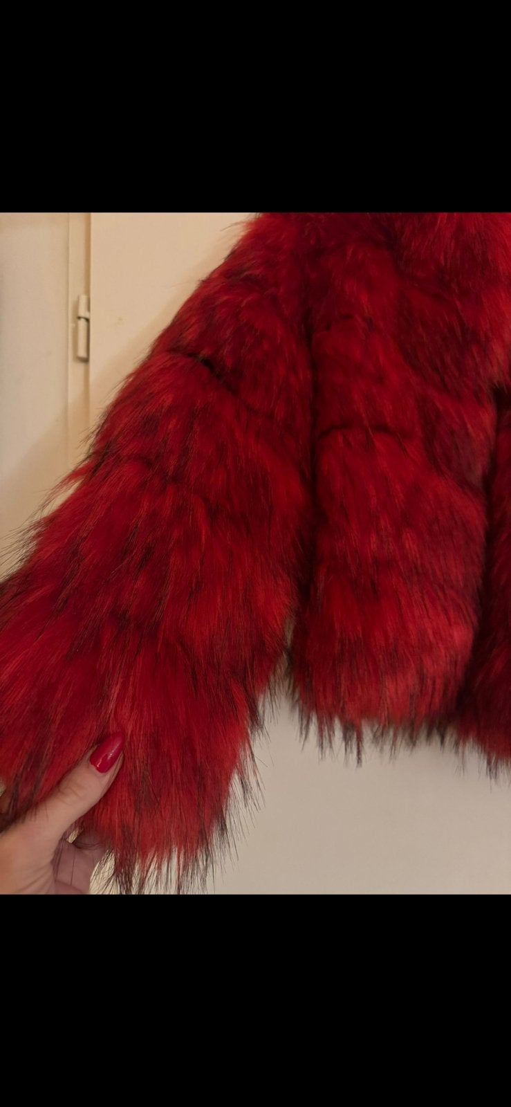 Fauxfur jas rood, Ophalen, Nieuw, Maat 42/44 (L), Rood