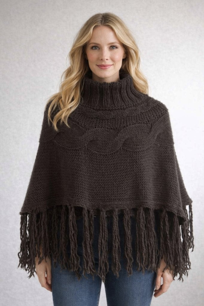 bruin boho style kort poncho/maat 36/38, Made in Italy, Bruin, Ophalen of Verzenden, Zo goed als nieuw