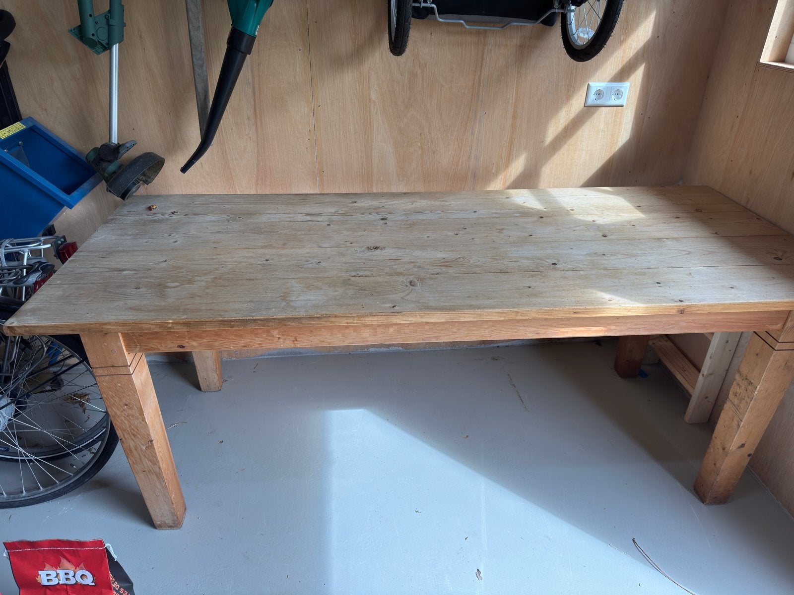 Eikenhouten tafel met lade - 207,5x84x79,5cm, Ophalen, Gebruikt, Eikenhout, 200 cm of meer