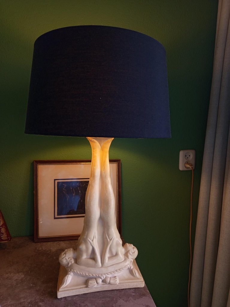 Zeldzame sculpturale Art Deco / Mid-Century tafellampen, Beige, Overige materialen, 68 cm, Met kap