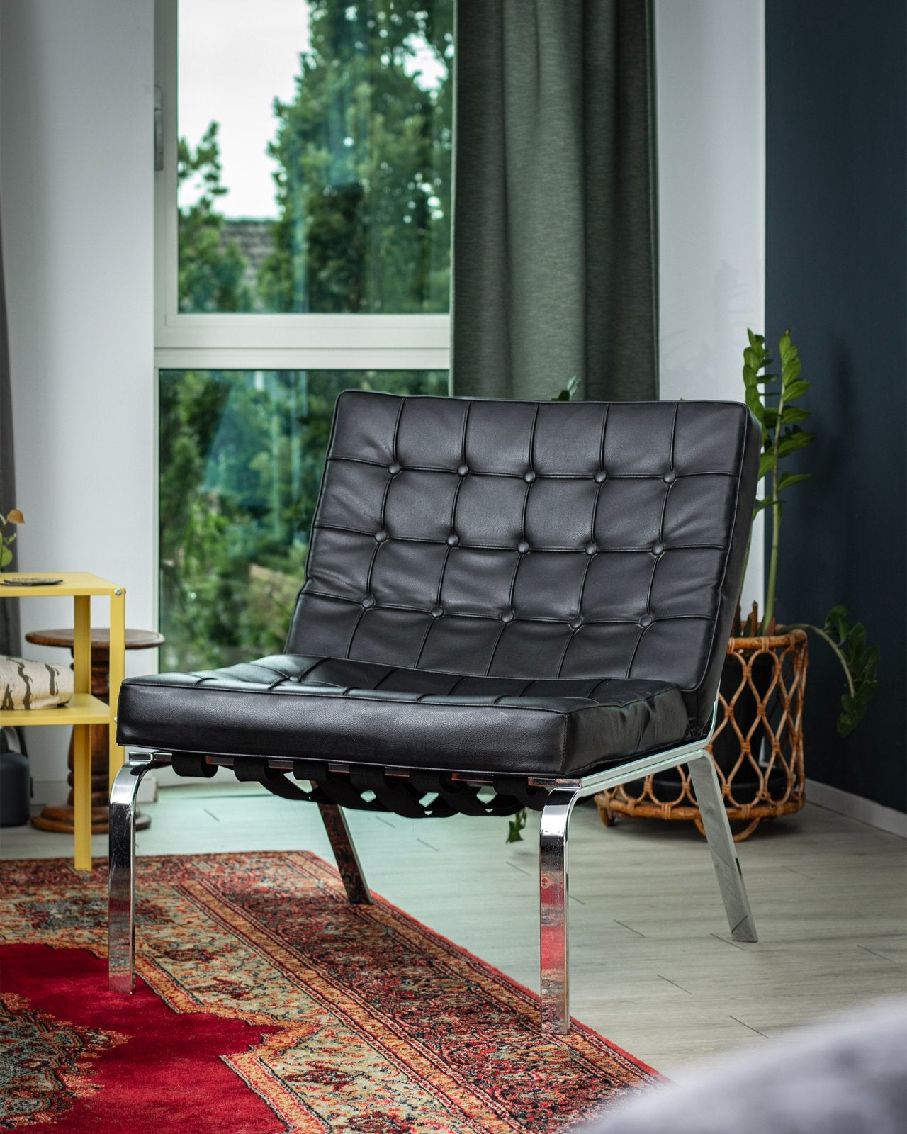 Design Retro Lounge Chair Chroom / Zwart (Barcelona Look), Ophalen, Zo goed als nieuw, Zwart, Eén
