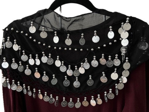 NIEUW zwarte heup sjaal met muntjes IBIZA Gypsy style, Verzenden, Maat 46/48 (XL) of groter, Nieuw, Sjaal