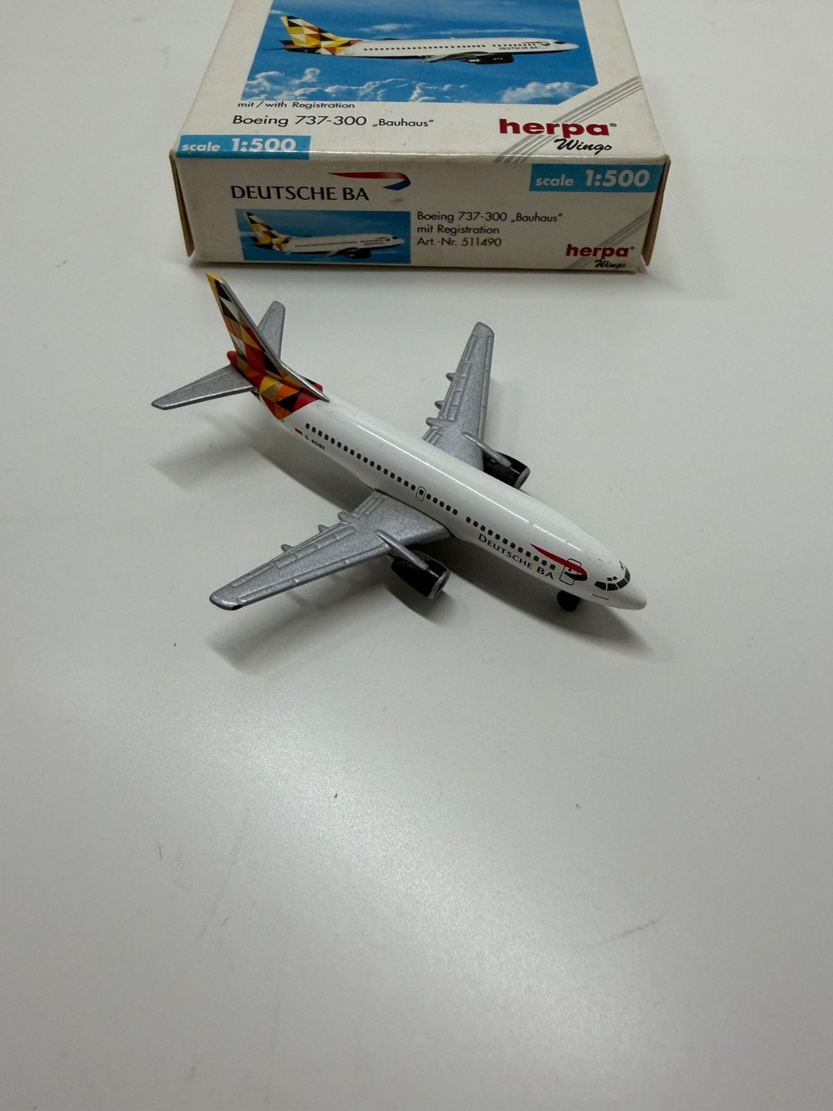 Herpa Deutsche BA 737-300 “bauhaus” 1:500, Ophalen of Verzenden, Nieuw, Schaalmodel