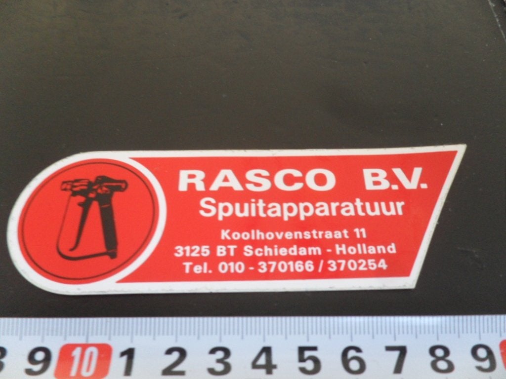 sticker Schiedam RASCO BV spuitapparatuur Koolhovenstraat 11, Ophalen of Verzenden, Zo goed als nieuw
