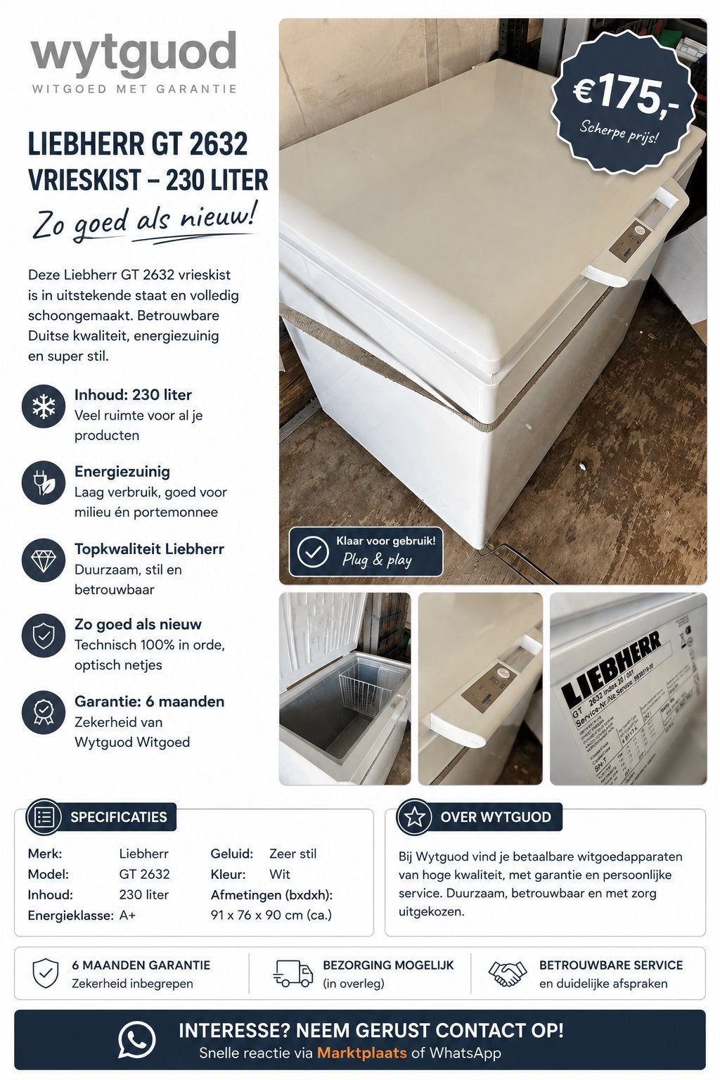 Liebherr GT 2632 Vrieskist - 230 Liter - Zo goed als nieuw!, Witgoed en Apparatuur, Ophalen of Verzenden, Zo goed als nieuw, Energieklasse A of zuiniger