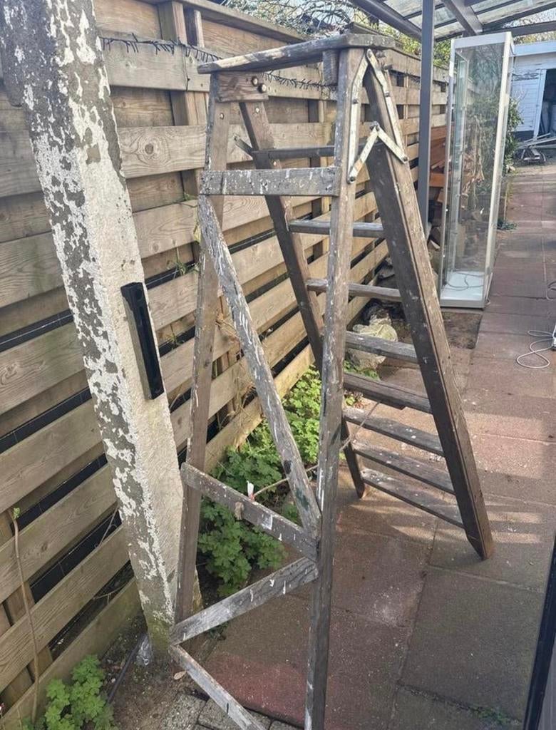 Antieke Houten Schilders Trap - Brocante Decoratie, Doe-het-zelf en Verbouw, Ladders en Trappen, Ophalen, Gebruikt, Trap, Minder dan 2 meter