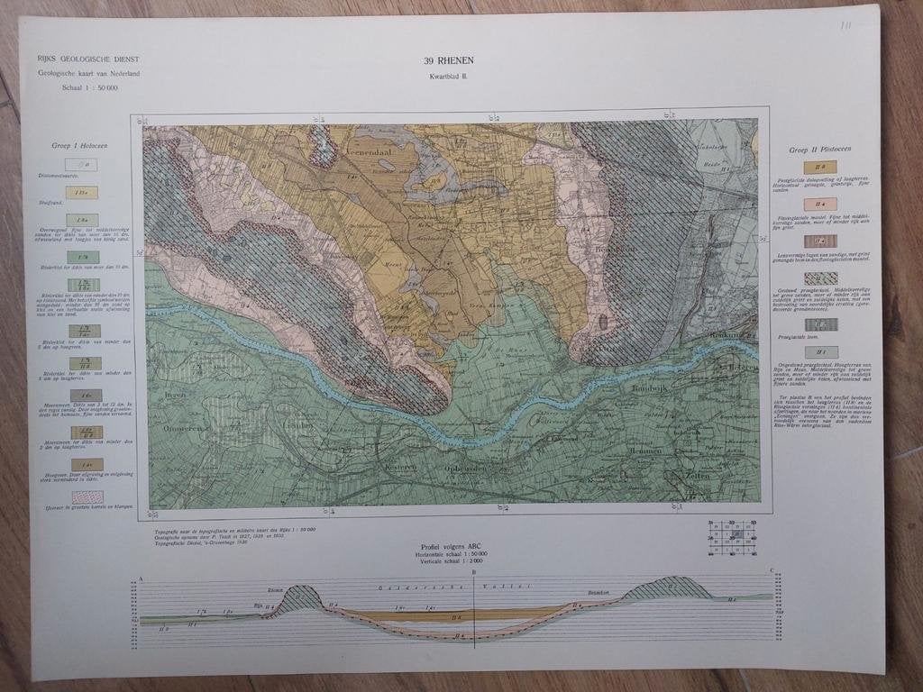 111 / Geologische kaart uit 1936 Rhenen eo kwartblad II, Boeken, 2000 tot heden, Ophalen of Verzenden, Nederland, Landkaart