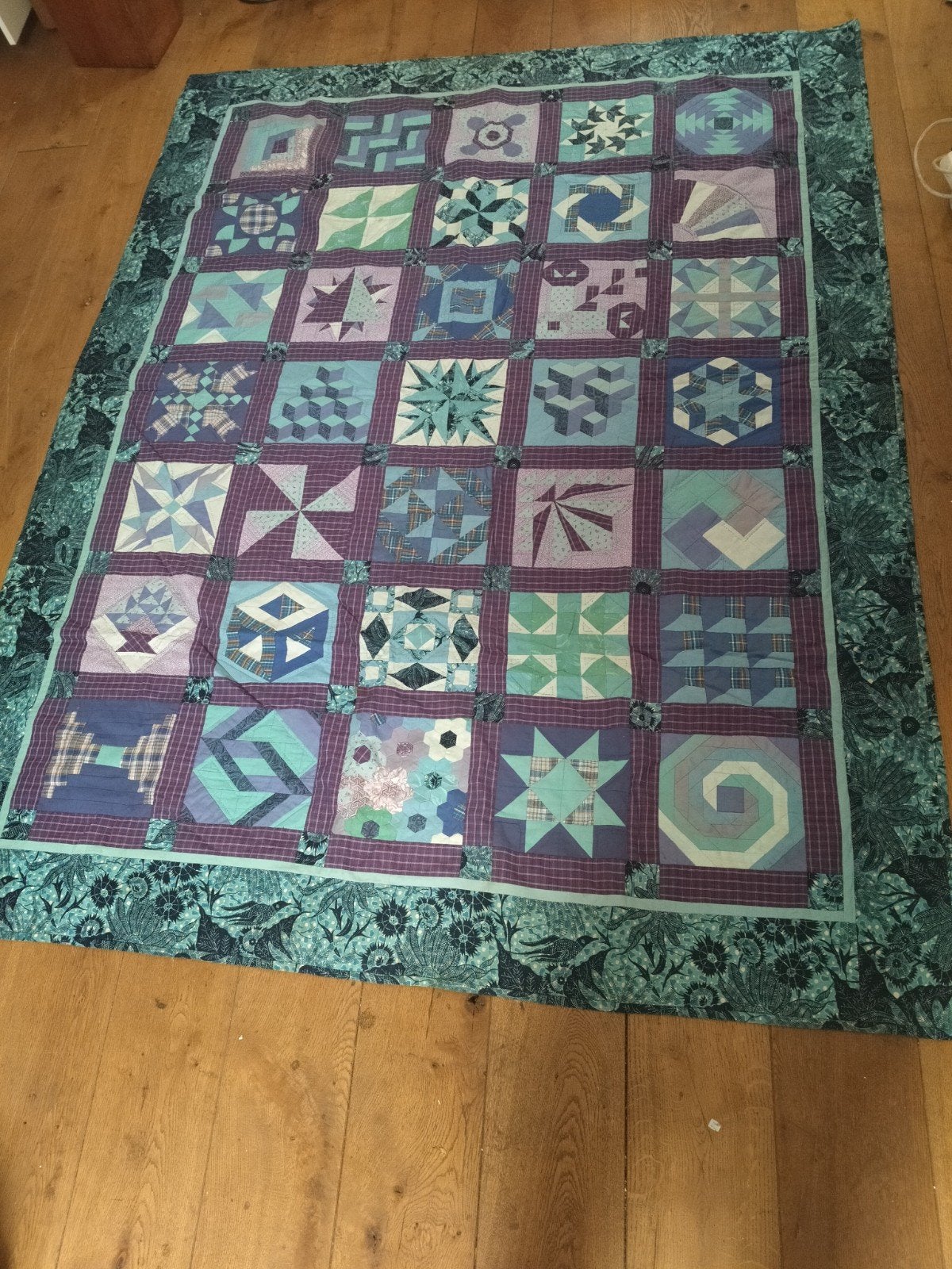 Handgemaakte Quilt - Blauw/Paars - 1.60 x 2.00 mtr, Patchwork, Handgemaakt, Traditioneel, Blauw, 150 tot 200 cm, Ophalen of Verzenden