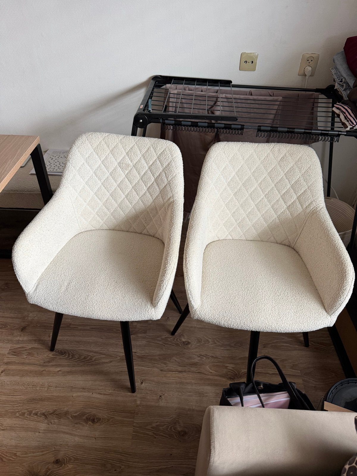 Set van 2 crèmekleurige teddy eetkamerstoelen, Ophalen, Gebruikt, Twee, Overige kleuren
