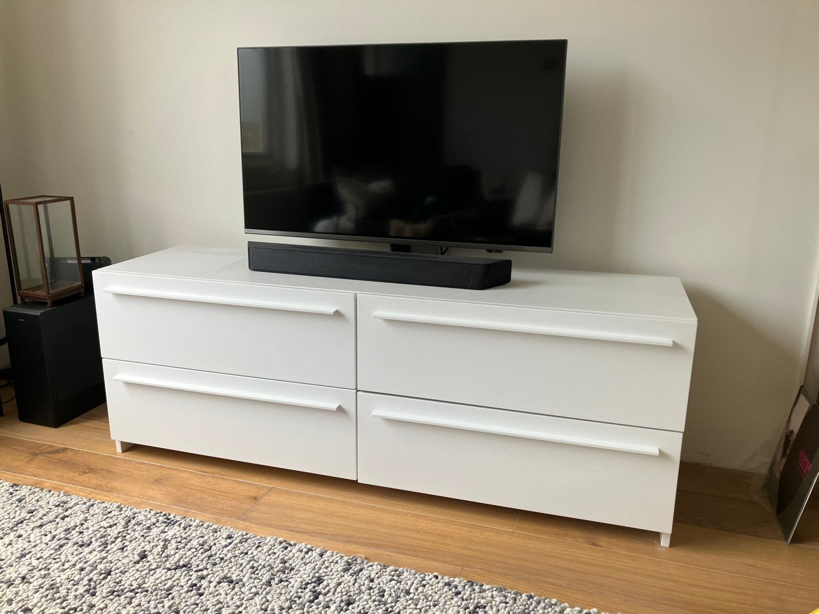 Wit tv dressoir met lades en klep, Ophalen, Gebruikt, 150 tot 200 cm, Dressoir