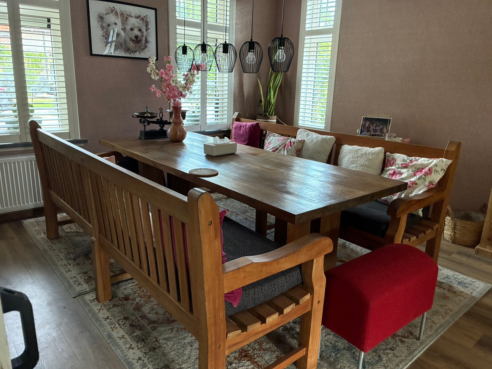 Mooie tafel met banken, Ophalen, Gebruikt, Overige houtsoorten, ?