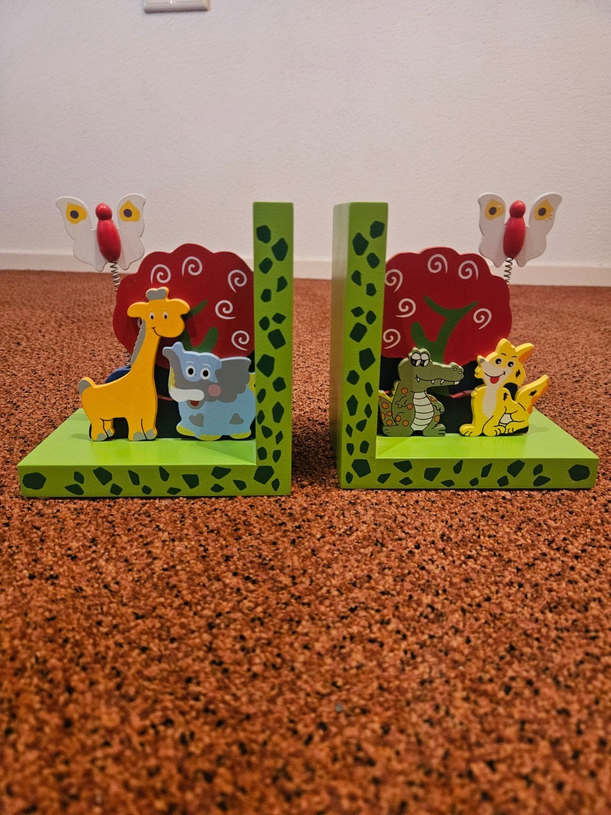 Leuke houten boekensteunen met dieren en vlinders, Ophalen of Verzenden