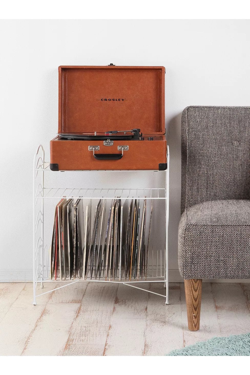Vinyl LP platenrek kast lp speler opberging wit platenhouder, Ophalen, Zo goed als nieuw