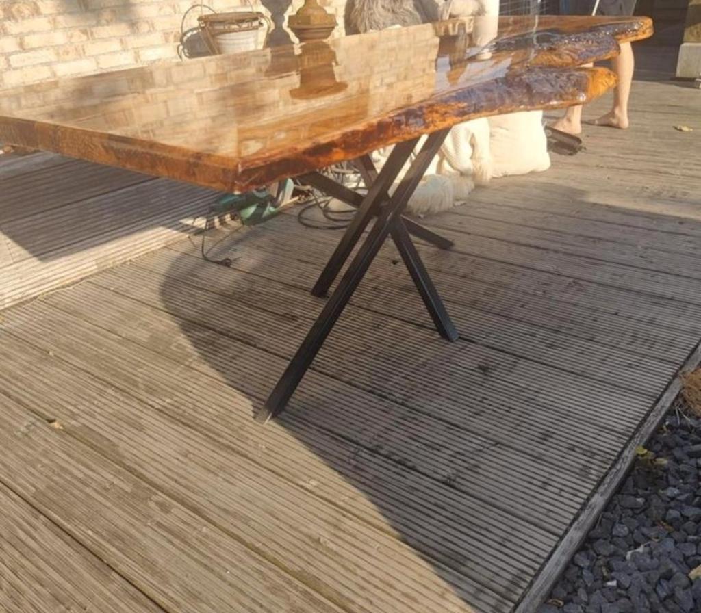 Prachtige epoxy boomstam tafel incl spinnenpoot, 200 cm of meer, Vijf personen of meer, Overige vormen, 50 tot 100 cm