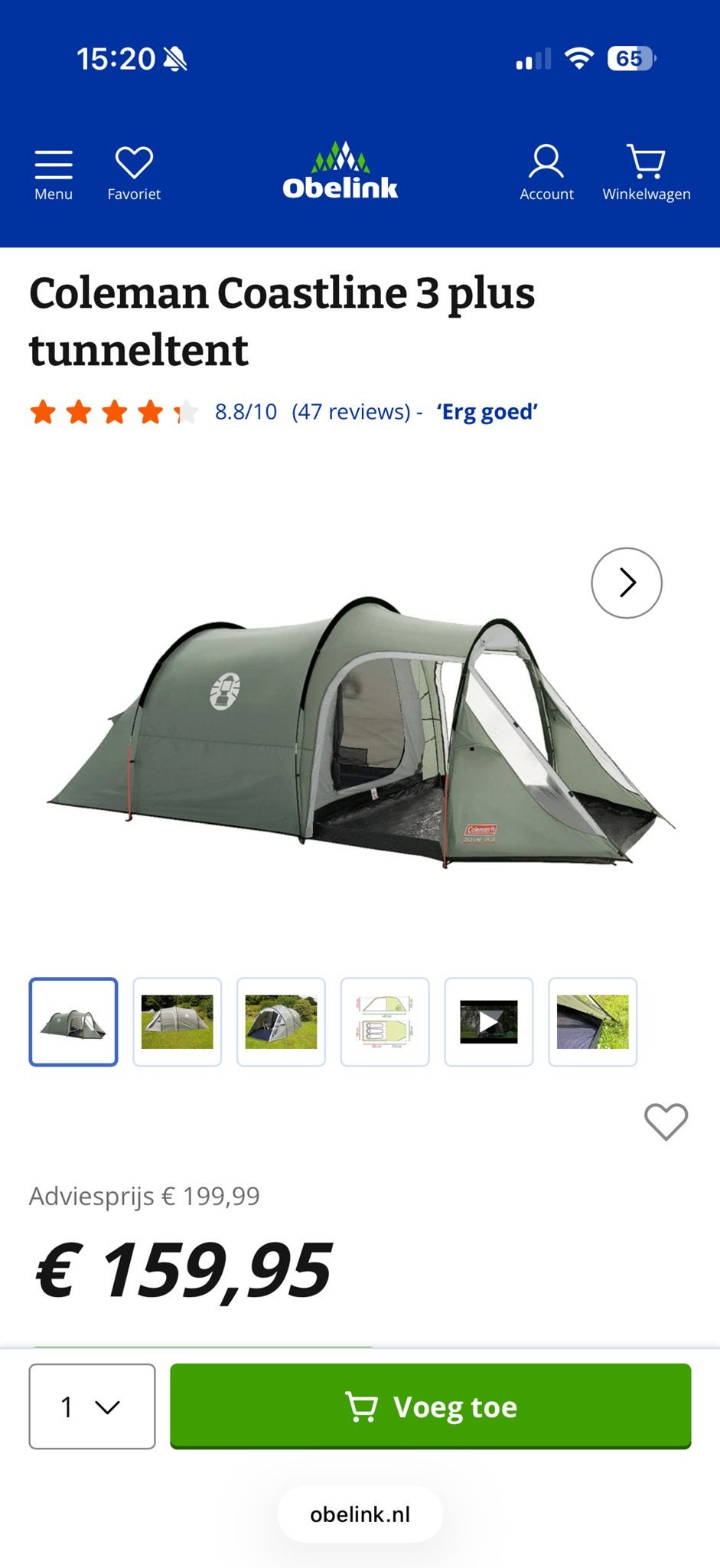 Coleman Coastline 3 Plus Tent - Zo goed als nieuw, Ophalen of Verzenden, Zo goed als nieuw, Tot en met 3